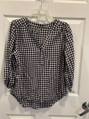Falls Creek Blue  & White Gingham Button Henley Top
